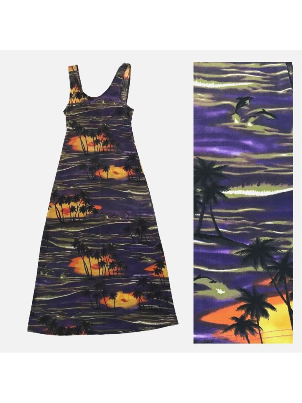 Vintage Hawaiian Maxi Dress Medium Stretch Beach Cover Resort Sheer Tropical USA